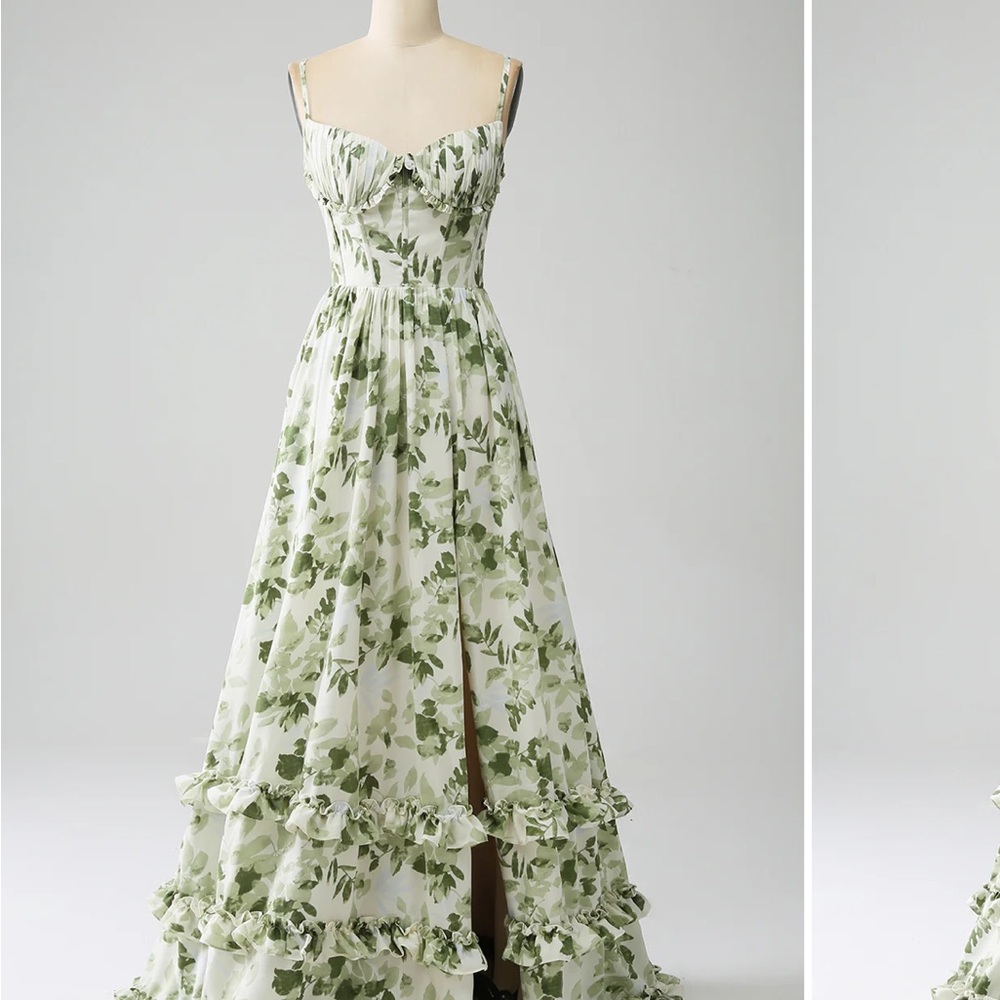Green Pleated Sweetheart Maxi Gown for Weddings